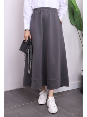 Füme Cepli Scuba Kloş Etek Füme Cepli Scuba Kloş Etek