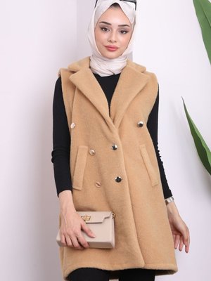 Bisküvi Kruvaze Yaka Düğmeli Angora Yelek Bisküvi Kruvaze Yaka Düğmeli Angora Yelek