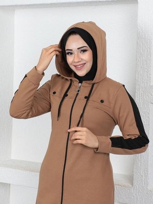 Kuş Gözü Şerit Detay Spor Ferace Taba Kuş Gözü Şerit Detay Spor Ferace Taba