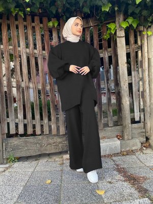 Basic Balonkol Triko Takım Siyah