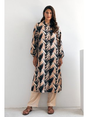 Siyah Violet Uzun Tunik Pantolon Takım Siyah Violet Uzun Tunik Pantolon Takım