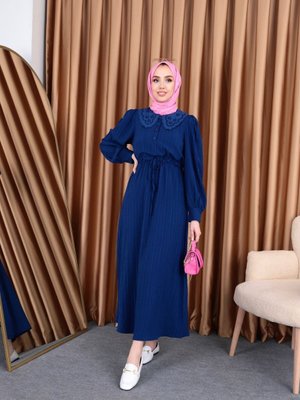 Nada Kumaş Bebe Yaka Elbise Lacivert