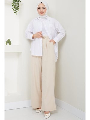 Bej Kuşgözü Detaylı Bağcıklı Pantolon Bej Kuşgözü Detaylı Bağcıklı Pantolon