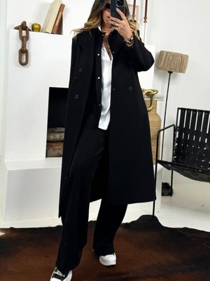 Siyah Mass Kruvaze Kaşe Kaban