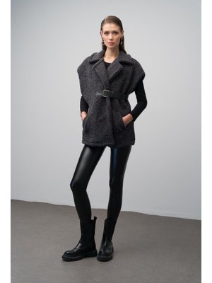 Antrasit Deri Kemerli Astarlı Salaş Yelek Antrasit Deri Kemerli Astarlı Salaş Yelek