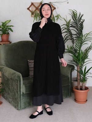 Siyah File Triko Tunik
