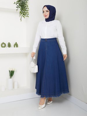 İnce Dokümlü Kot Uzun Kloş Etek İnce Dokümlü Kot Uzun Kloş Etek