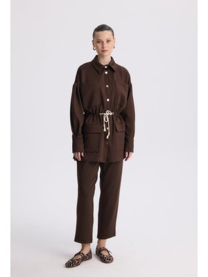 Kahve Semy Belden Bağlamalı Cep Detay Takım