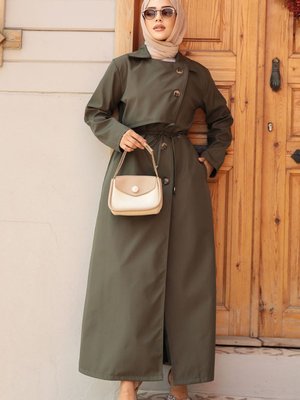 Düğmeli Haki Trençkot