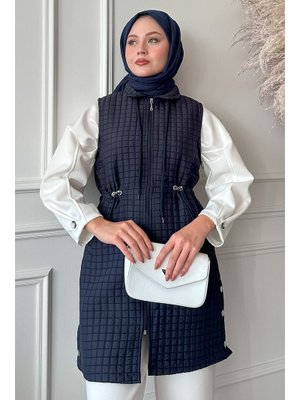 Kapitone Lacivert Çıtçıtlı Yelek Kapitone Lacivert Çıtçıtlı Yelek