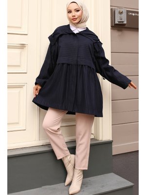 Lacivert Yakalı Trençkot