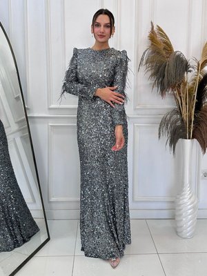 Antrasit Shine Abiye Elbise