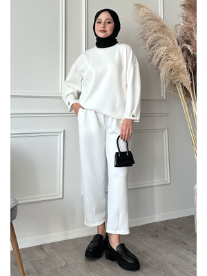 Beyaz Kolları Ve Paçası Pensli İkili Takım