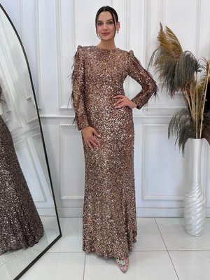 Kahverengi Shine Abiye Elbise Kahverengi Shine Abiye Elbise