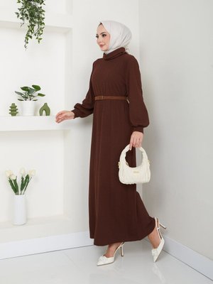 Kahverengi Kemerli Balıkçı Yaka Elbise Kahverengi Kemerli Balıkçı Yaka Elbise