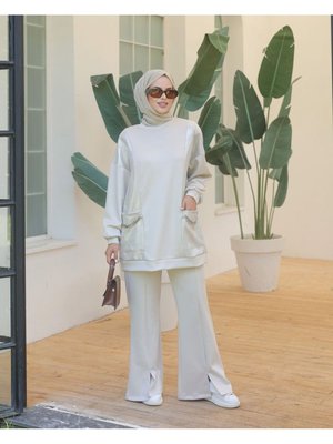 Scuba Kumaş Zincirli Pantolonlu Takım