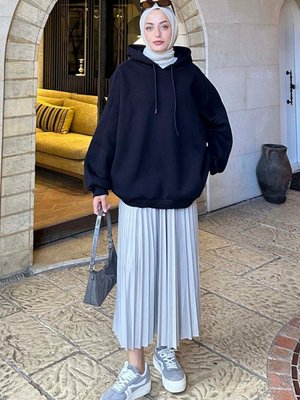 Kapüşonlu Oversize Yan Cepli Sweat