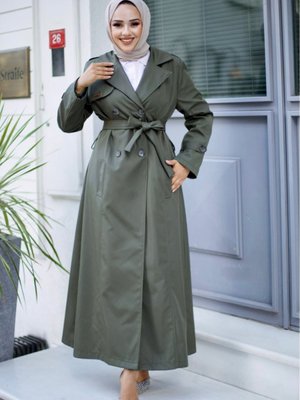 Kruvaze Yaka Astarlı Tam Boy Trençkot