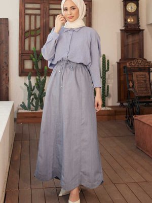 Parçalı Lastikli Etek Mavi