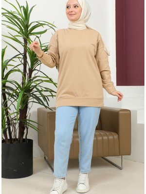 Düz Spor Sweatshirt Bej Düz Spor Sweatshirt Bej