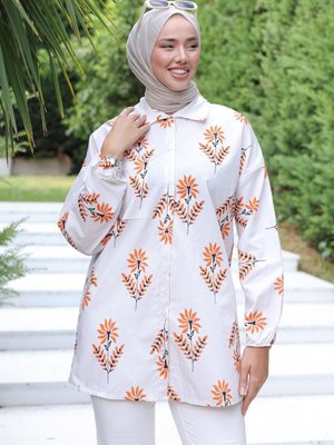 Konfor Modeli Bej Çiçekli Polo Yaka Pamuklu Lüks Abiye Keten Tunik Gömlek Konfor Modeli Bej Çiçekli Polo Yaka Pamuklu Lüks Abiye Keten Tunik Gömlek