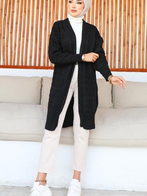 Desenli Triko Hırka Siyah