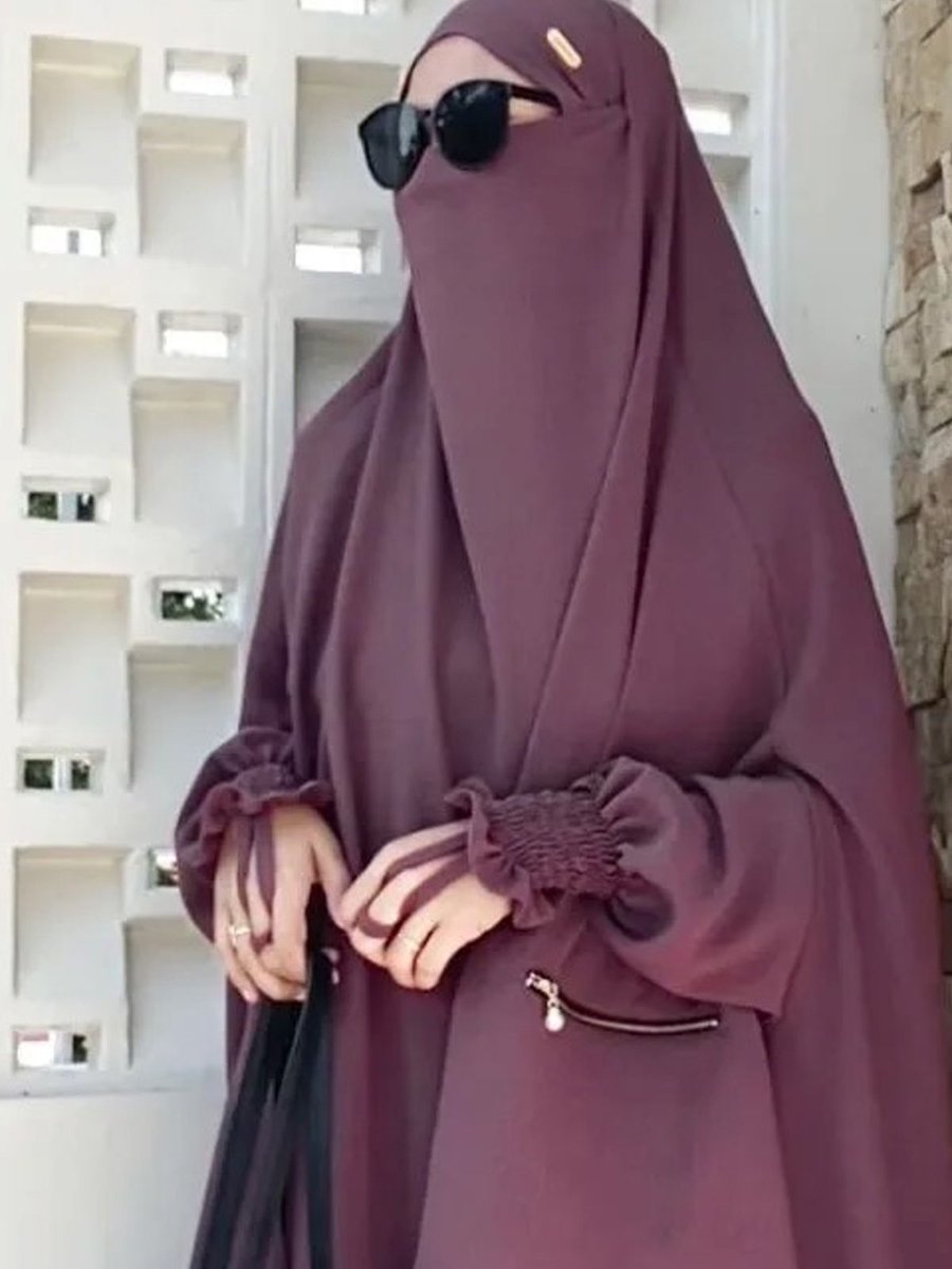 Hasna Tesettür İnara Ferace Afgan Takımı Kaydırmaz Peçeli Ve Cepli Rose Renk