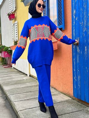 Düz Orta Mavi Triko Tunik Pantolon Düz Orta Mavi Triko Tunik Pantolon