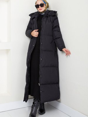 Önden Çıtçıtlı Şişme Kaban M Siyah