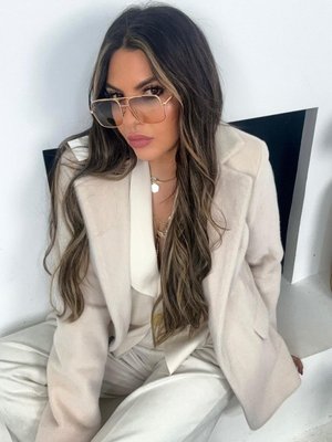 Ekru Kürk Slim Fit Blazer Ceket