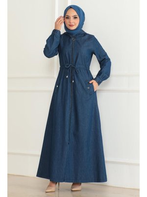 Koyu Mavi Beli Bağcıklı Kot Ferace Koyu Mavi Beli Bağcıklı Kot Ferace