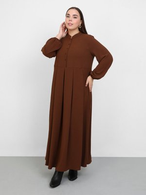 Acı Kahve Hakim Yaka Düğme Detaylı Büyük Beden Aerobin Elbise Acı Kahve Hakim Yaka Düğme Detaylı Büyük Beden Aerobin Elbise