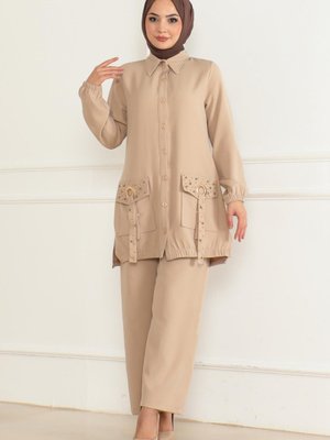 Bej Cep Detaylı Takım