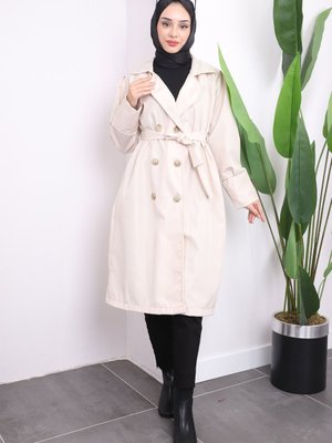 Taş Bel Kuşaklı Cepli Trençkot Taş Bel Kuşaklı Cepli Trençkot