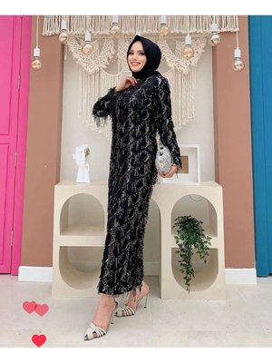 Hümeyra Abiye Elbise Saçaklı Pulpayet After Kına Düğün