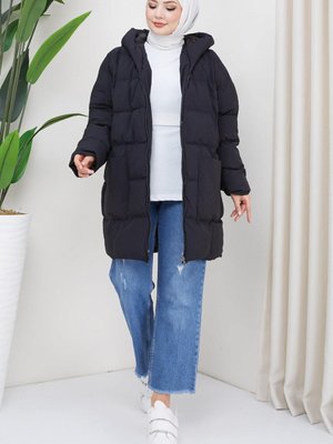 Kraşlı Oversize Dolgulu Mont Siyah Kraşlı Oversize Dolgulu Mont Siyah