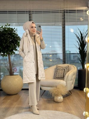 Ön Ve Yakası Kürklü Şişme Yelek