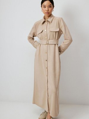 Gold Düğmeli Gömlek Elbise