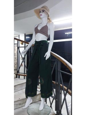 Yeşil Otantik Nakış İşlemeli Harem Şalvar Bulmaca Pantolon