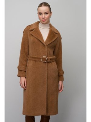 Taba Çıt Kapamalı Apolet Ve Zincir Aksesuarlı Angora Görünümlü Kaban