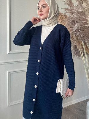 Basic Fitilli Lacivert Triko Hırka Basic Fitilli Lacivert Triko Hırka