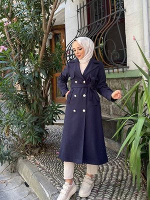 Kruvaze Kaşe Kaban / Lacivert