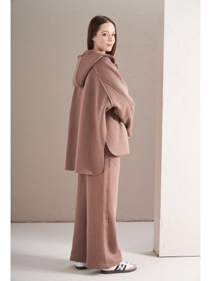 Vizon İplik Şardonlu Kapüşonlu Ceket