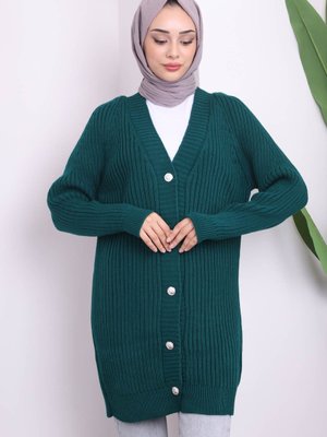 Zümrüt Yeşili Düğmeli Triko Hırka Zümrüt Yeşili Düğmeli Triko Hırka