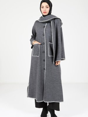 Antrasit Cepli Atkılı Manto Antrasit Cepli Atkılı Manto