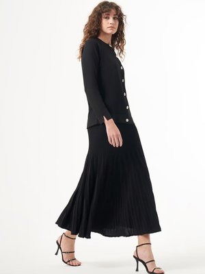 Merserize Triko Fitilli Etekli Hırka Takım Siyah