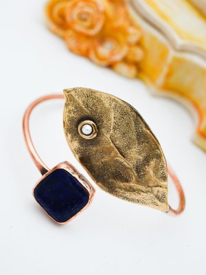 Lapis Lazuli Taşlı Tasarım Bilekik Bakır Rengi