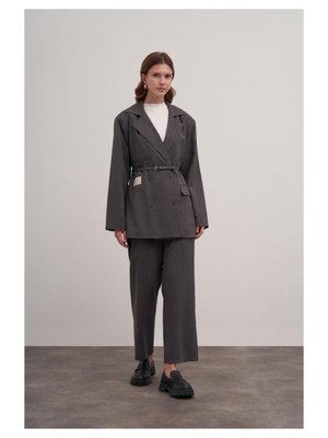 Çizgili Blazer İkili Takım