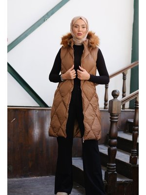 Taba Çift Cepli Kapüşonlu Yelek Taba Çift Cepli Kapüşonlu Yelek