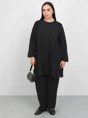 Siyah Büyük Beden Tunik & Pantolon İkili Aerobin Takım